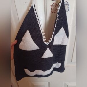 Knit Jack O Lantern Crop Top